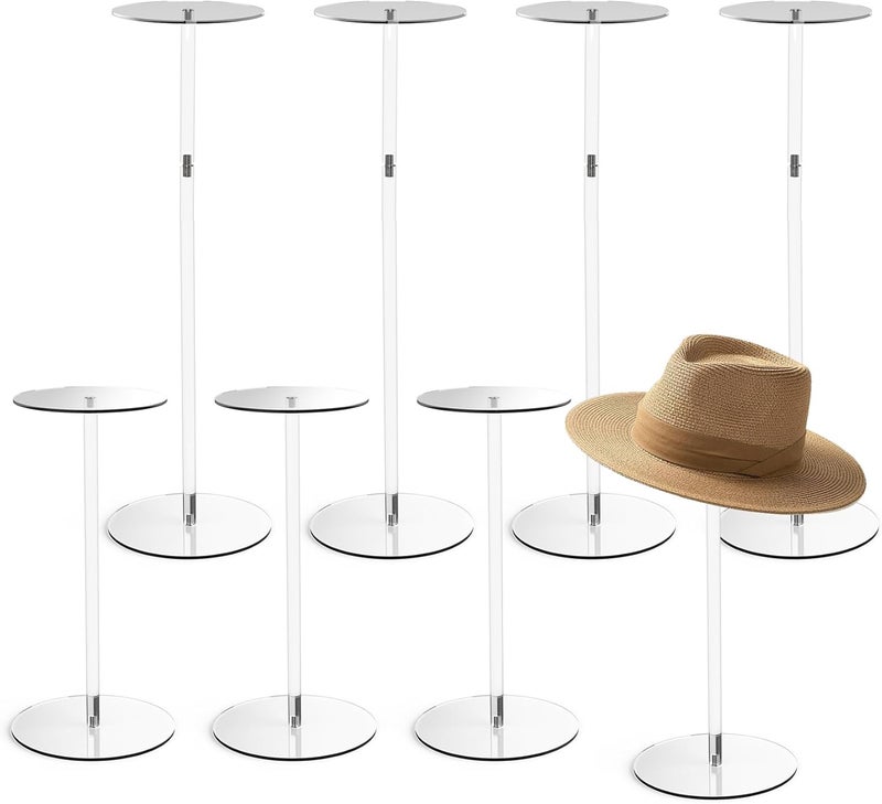 Estleys 8 Pcs Acrylic Hat Stand, 12" to 17" Clear Hat Stands, Wig Hat Display Rack, Adjustable Height Hat Holder, Round Acrylic Risers for Display Hat (8 pcs) - Image 1